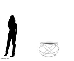 Orsina Clear Glass Side Table, Polished Circular Settee Side Table, Luxe Silver Bedside Table With Overlapping Hoops - thumbnail 3