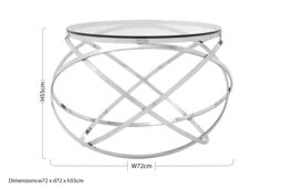 Orsina Clear Glass Side Table, Polished Circular Settee Side Table, Luxe Silver Bedside Table With Overlapping Hoops - thumbnail 5