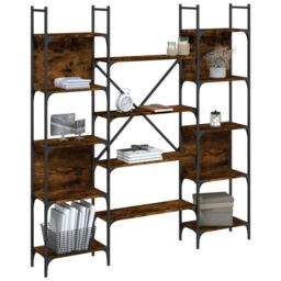 Berkfield Home Bookshelf Smoked Oak 155.5x24x166.5 cm Engineered Wood in Brown - thumbnail 4