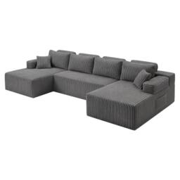 Levede Modular Sectional Sofa Bed 3 Seater U Shaped Convertible Soft Boneless in Grey - thumbnail 1