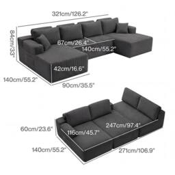 Levede Modular Sectional Sofa Bed 3 Seater U Shaped Convertible Soft Boneless in Grey - thumbnail 4