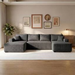 Levede Modular Sectional Sofa Bed 3 Seater U Shaped Convertible Soft Boneless in Grey - thumbnail 3