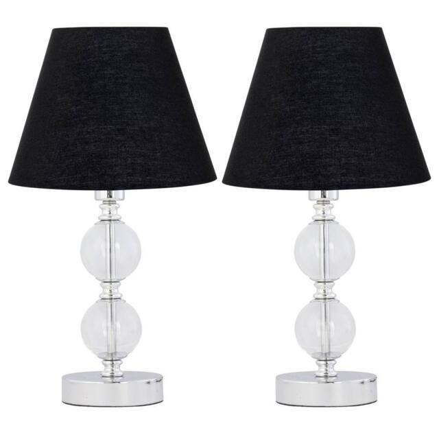 First Choice Lighting Set of 2 Chrome Two Ball Table Lamps with Black Shades in Silver - image 1