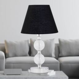 First Choice Lighting Set of 2 Chrome Two Ball Table Lamps with Black Shades in Silver - thumbnail 3