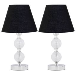 First Choice Lighting Set of 2 Chrome Two Ball Table Lamps with Black Shades in Silver