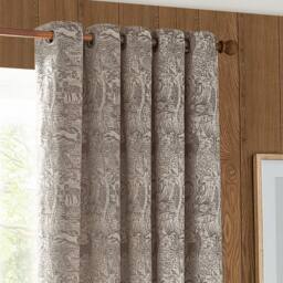 Furn Winter Woods Animal Chenille Eyelet Curtain Pair in Taupe - Size: 117 cm width x 137 cm drop - thumbnail 3