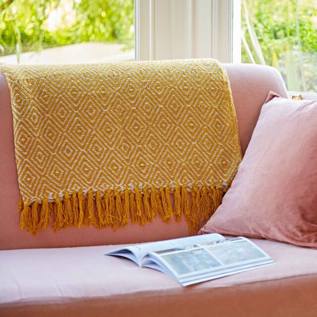 Paper High Diamond Cotton Throw in Mustard - image 1