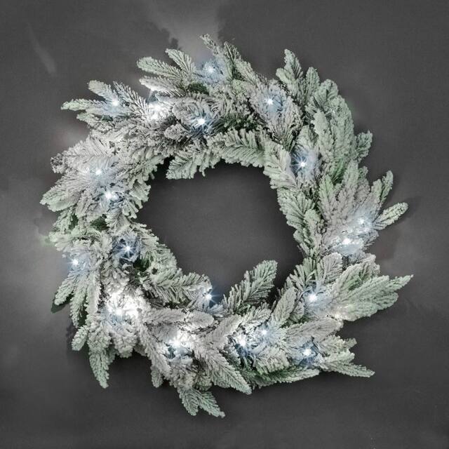Shatchi 55cm Prelit Lapland Fir Green Christmas Wreath in White - image 1