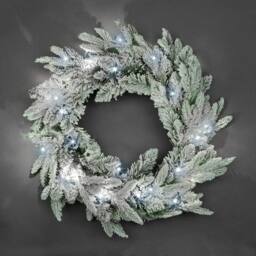 Shatchi 55cm Prelit Lapland Fir Green Christmas Wreath in White