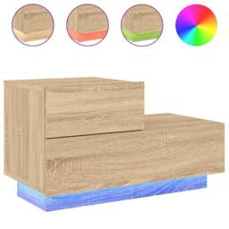 Berkfield Home Bedside Cabinet with LED Lights Sonoma Oak 70x36x40.5 cm in Light Brown - thumbnail 1