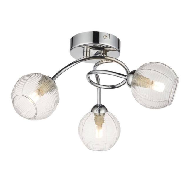 First Choice Lighting Tatton - Chrome with Ribbed Glass 3 Light Flush Ceiling Light in Silver - image 1