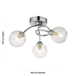 First Choice Lighting Tatton - Chrome with Ribbed Glass 3 Light Flush Ceiling Light in Silver - thumbnail 9
