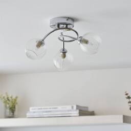First Choice Lighting Tatton - Chrome with Ribbed Glass 3 Light Flush Ceiling Light in Silver - thumbnail 8