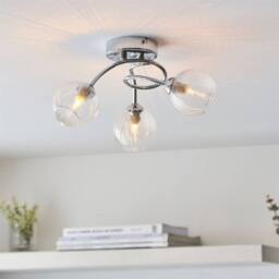 First Choice Lighting Tatton - Chrome with Ribbed Glass 3 Light Flush Ceiling Light in Silver - thumbnail 7