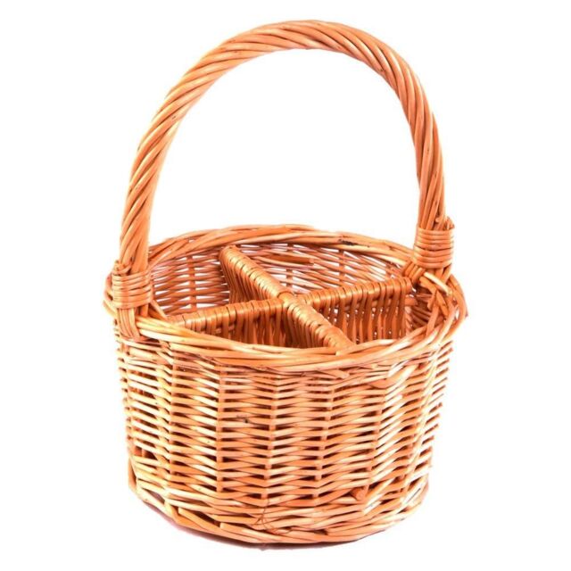 Red Hamper Wicker Round Cutlery or Glass Drinks Basket in Brown - image 1