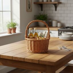 Red Hamper Wicker Round Cutlery or Glass Drinks Basket in Brown - thumbnail 2