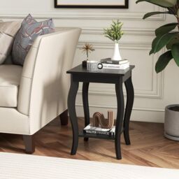 Gymax Set of 2 End Tables 2-Tier Accent Table Shelf with Elegant Curved Legs in Black - thumbnail 2