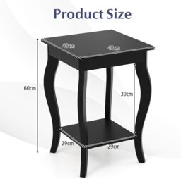 Gymax Set of 2 End Tables 2-Tier Accent Table Shelf with Elegant Curved Legs in Black - thumbnail 3