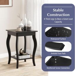 Gymax Set of 2 End Tables 2-Tier Accent Table Shelf with Elegant Curved Legs in Black - thumbnail 6