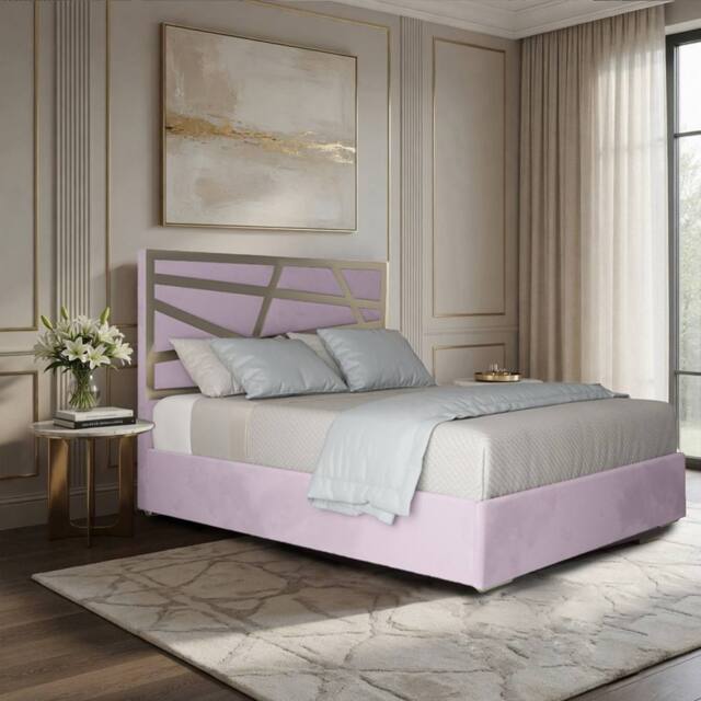 Casani Embleton Upholstered Soft Velvet Pink Metal Designer Bed Frame - Size: Single - image 1