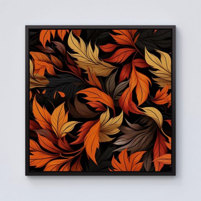 "Warren Reed - Designer Autumn Leaves Design Framed Canvas in Black - Size: W30"" x H30""" - image 1