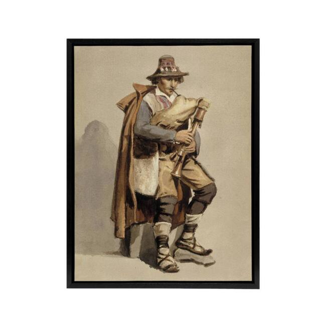 "Artery8 Albert Edelfelt Bagpiper Watercolour Portrait Framed Canvas Art Print in Beige - Size: W12"" x H16""" - image 1