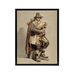 "Artery8 Albert Edelfelt Bagpiper Watercolour Portrait Framed Canvas Art Print in Beige - Size: W12"" x H16""" - thumbnail 1