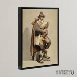 "Artery8 Albert Edelfelt Bagpiper Watercolour Portrait Framed Canvas Art Print in Beige - Size: W12"" x H16""" - thumbnail 2