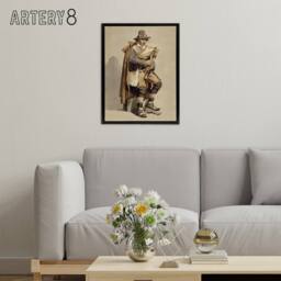 "Artery8 Albert Edelfelt Bagpiper Watercolour Portrait Framed Canvas Art Print in Beige - Size: W12"" x H16""" - thumbnail 3