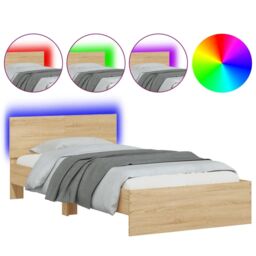 Berkfield Home Bed Frame without Mattress with LED Lights Sonoma Oak 100x200 cm in Brown - thumbnail 2
