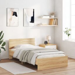 Berkfield Home Bed Frame without Mattress with LED Lights Sonoma Oak 100x200 cm in Brown - thumbnail 3