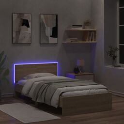 Berkfield Home Bed Frame without Mattress with LED Lights Sonoma Oak 100x200 cm in Brown - thumbnail 4