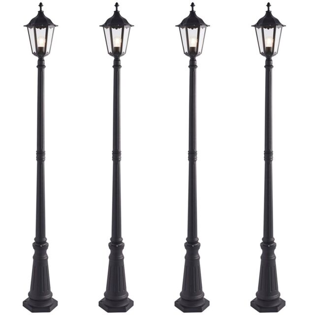 Loops 4 PACK Outdoor Post Lantern Bollard Light Matt Black & Glass 2180mm Tall Lamp - image 1