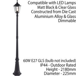 Loops 4 PACK Outdoor Post Lantern Bollard Light Matt Black & Glass 2180mm Tall Lamp - thumbnail 3