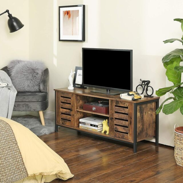 VASAGLE Industrial TV Stand Cabinet Shelves Storage Louvered Doors Playroom in Brown - image 1