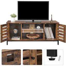 VASAGLE Industrial TV Stand Cabinet Shelves Storage Louvered Doors Playroom in Brown - thumbnail 4
