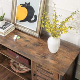 VASAGLE Industrial TV Stand Cabinet Shelves Storage Louvered Doors Playroom in Brown - thumbnail 5