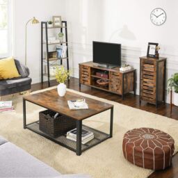 VASAGLE Industrial TV Stand Cabinet Shelves Storage Louvered Doors Playroom in Brown - thumbnail 2
