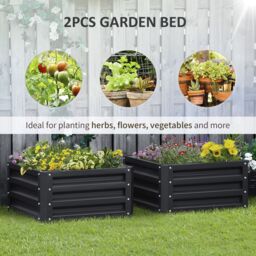 OUTSUNNY Set of 2 Raised Garden Bed Galvanised Planter Box Easy Setup in Grey - thumbnail 4