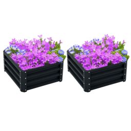 OUTSUNNY Set of 2 Raised Garden Bed Galvanised Planter Box Easy Setup in Grey - thumbnail 2