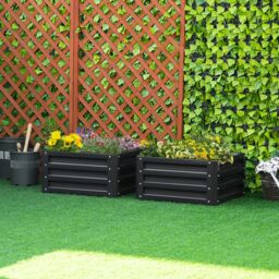 OUTSUNNY Set of 2 Raised Garden Bed Galvanised Planter Box Easy Setup in Grey