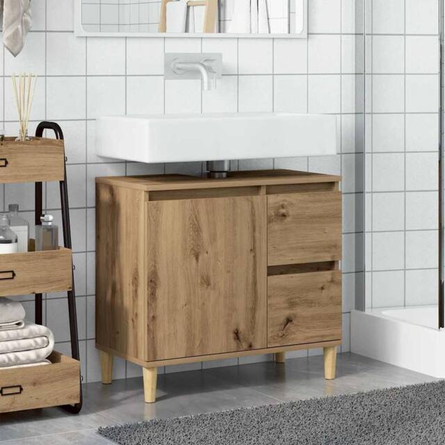 Berkfield Home Sink Cabinet Artisan Oak 65x33x60 cm Engineered Wood in Brown - Size: 65 x 33 x 60 cm - image 1
