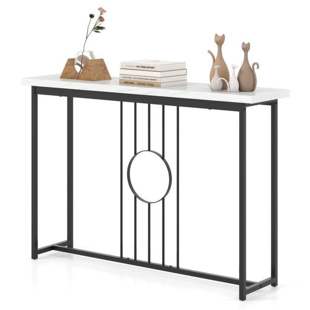 VOGREX Black 120CM Modern Faux Marble Entryway Console Table in White - image 1