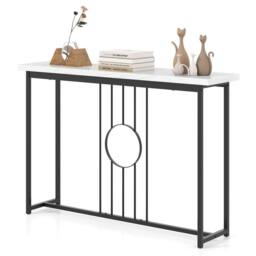 VOGREX Black 120CM Modern Faux Marble Entryway Console Table in White - thumbnail 1