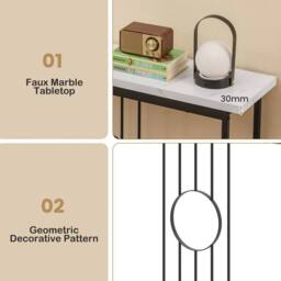 VOGREX Black 120CM Modern Faux Marble Entryway Console Table in White - thumbnail 3