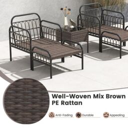 Gymax 5 PCS Patio Conversation Set Wicker Chair Set Ottomans & Coffee Table in Off-White - thumbnail 5