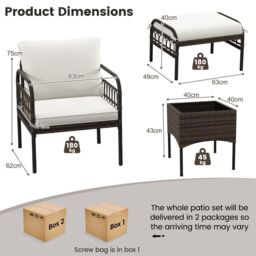 Gymax 5 PCS Patio Conversation Set Wicker Chair Set Ottomans & Coffee Table in Off-White - thumbnail 2