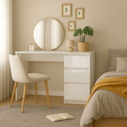 LUXURY LIFE Carlton Gloss Dressing Table Makeup Vanity Table with 3 Drawers in White