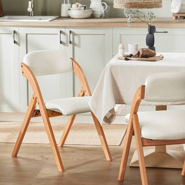 SoBuy Ergonomic Backrest Folding Wooden Chair - No Assembly in Off-White - image 1