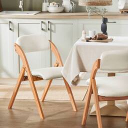 SoBuy Ergonomic Backrest Folding Wooden Chair - No Assembly in Off-White